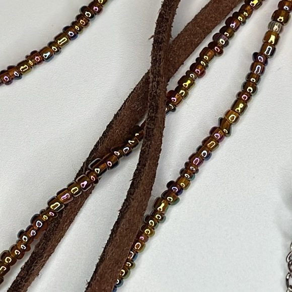 Boho Style Suede Cord & Beaded Necklace Beaded & Chain Embellished Pendant - Picture 9 of 13